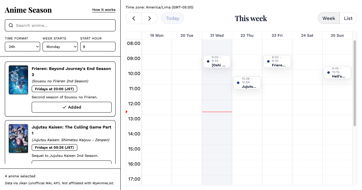 Show HN: AniSeason – a weekly anime airing calendar in your local timezone